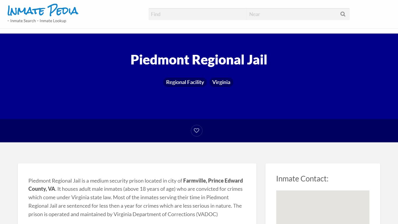 Piedmont Regional Jail – Inmate Pedia – Inmate Search ...